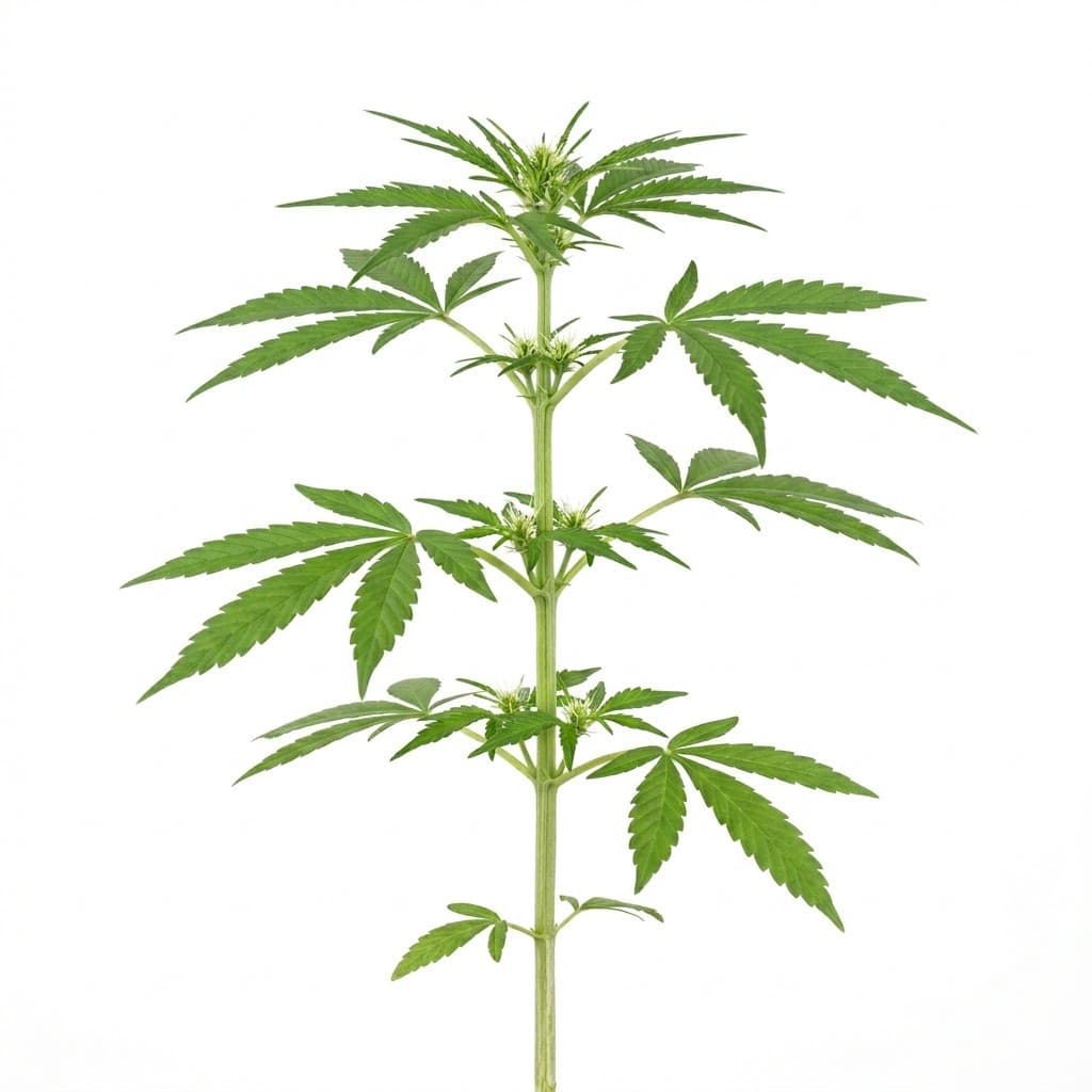 A young ruderalis cannabis plant in pre-flower.